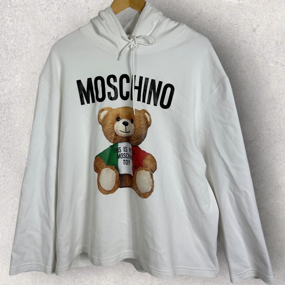 Moschino Teddy Bear Italy Flag Hoodie White Womens Size 10 Sweatshirt Designer